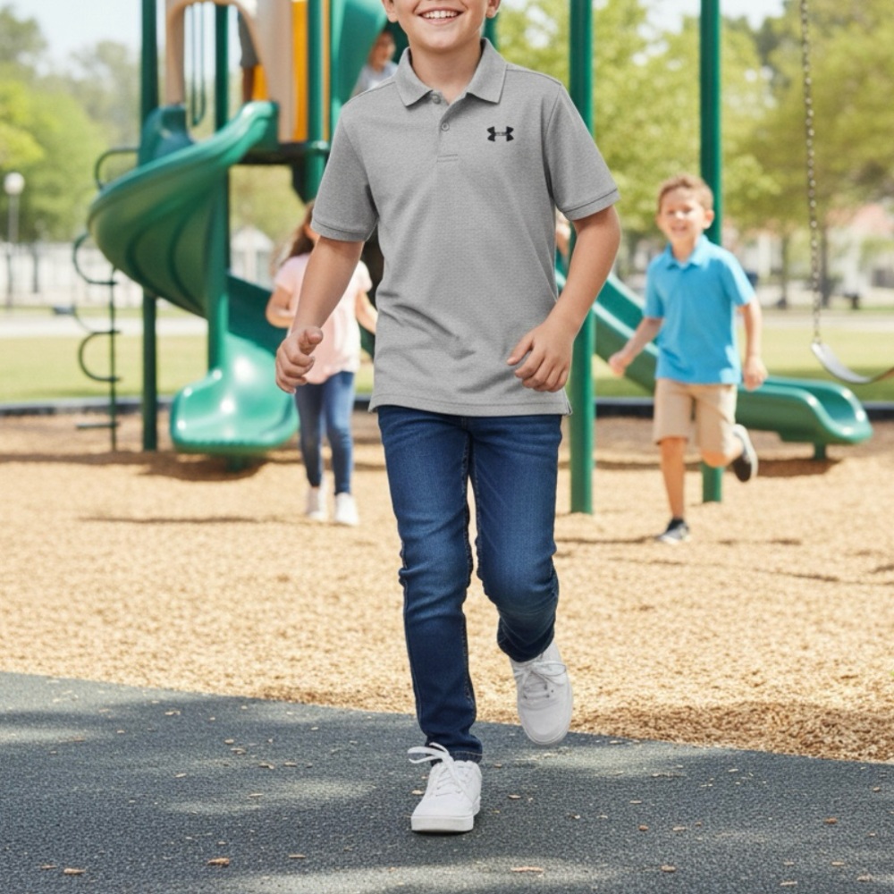 🔴 6/$25 SALE Under Armour Kids Light Gray Polo